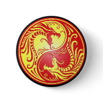 Yin Yang Dragons, red and yellow Pinback Button
