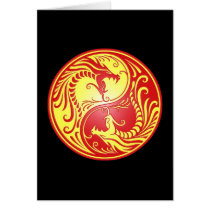 Yin Yang Dragons, red and yellow Greeting Cards