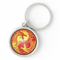 Yin Yang Dragons, red and yellow Keychain