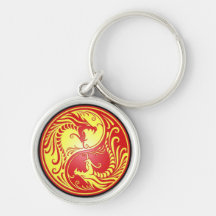 Yin Yang Dragons, red and yellow Keychain