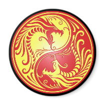Yin Yang Dragons, red and yellow Refrigerator Magnet