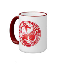 Yin Yang Dragons, red Coffee Mugs