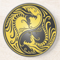 Yin Yang Dragons, yellow and black Drink Coaster