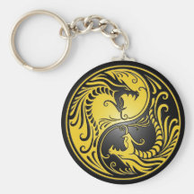 Yin Yang Dragons, yellow and black Key Chains