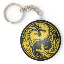 Yin Yang Dragons, yellow and black Key Chains