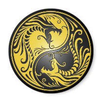 Yin Yang Dragons, yellow and black Magnets