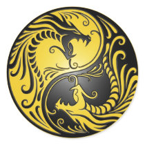 Yin Yang Dragons, yellow and black Sticker
