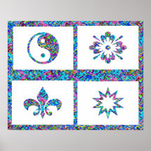 Yin Yang, Fleur de lis and Star Blast Print