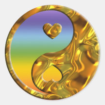 Yin & Yang / Hearts gold | chakren colour Round Stickers
