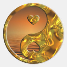 Yin & Yang / Hearts gold | sunset Round Sticker