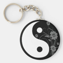Yin Yang Keychain floral noir Porte-clef