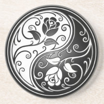Yin Yang Roses, black Beverage Coaster