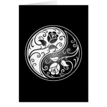 Yin Yang Roses, black Greeting Card