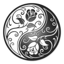 Yin Yang Roses, black Stickers