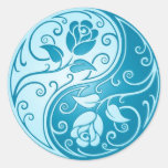 Yin Yang Roses, blue Round Sticker