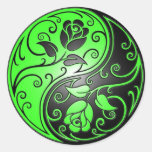 Yin Yang Roses, green and black Round Sticker