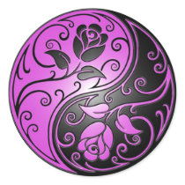 Yin Yang Roses, purple and black Round Stickers