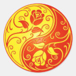 Yin Yang Roses, red and yellow Round Stickers