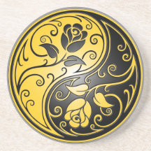 Yin Yang Roses, yellow and black Coasters