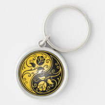 Yin Yang Roses, yellow and black Key Chains
