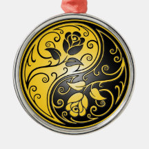 Yin Yang Roses, yellow and black Christmas Tree Ornaments