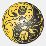 Yin Yang Roses, yellow and black Round Stickers