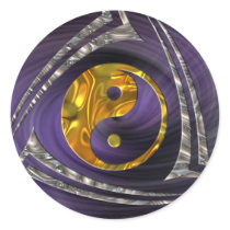 Yin & Yang / Tribal - gold silver | violet spiral Round Sticker