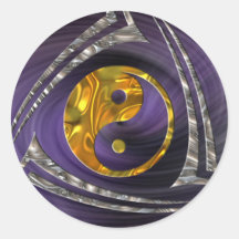 Yin & Yang / Tribal - gold silver | violet spiral Round Sticker