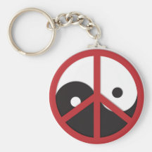 Yin-Yang with Peace sign - red Keychain