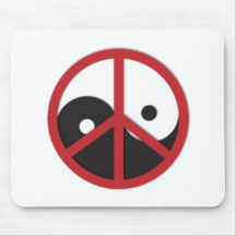 Yin-Yang with Peace sign - red Mouse Pad