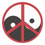 Yin-Yang with Peace sign - red Round Stickers