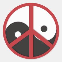 Yin-Yang with Peace sign - red Round Stickers
