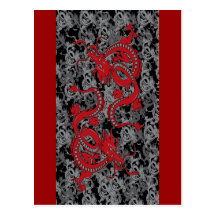 Ying Yang Red Dragons Post Card