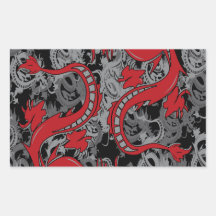 Ying Yang Red Dragons Rectangle Stickers