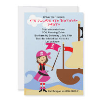Yo Ho Ho Pink Pirate Birthday Party invitation