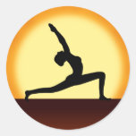 Yoga Pose Woman Silhouette Sunrise Round Stickers