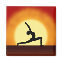 Yoga Pose Woman Silhouette Sunrise Square Magnets