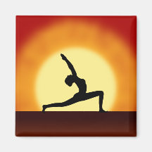 Yoga Pose Woman Silhouette Sunrise Square Magnets