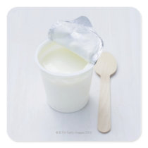 Yoghurt in opened disposable cup stickers