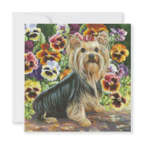Yorkie and Pansy Garden Card Invitation