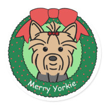 Yorkie Christmas Round Stickers