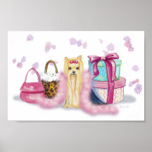 Yorkie Dress up with Feather Boa Poster