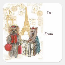 Yorkie Eiffel Tower Paris Gift Tags Sticker