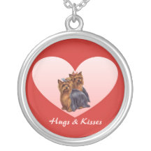 Yorkie Hugs and Kisses Heart Necklace