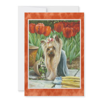 Yorkie in Tulips Valentine Invitations