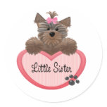 Yorkie Little Sister Round Stickers