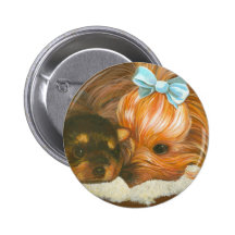 Yorkie Mama with Puppy Button Pin