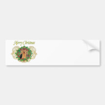 Yorkie Plaid n Holly Christmas Bumper Sticker