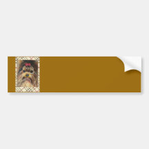 Yorkie Portrait in Plaid Bumper Sticker