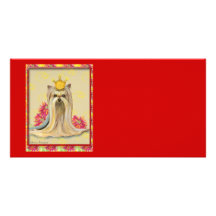 Yorkie Princess Poinsettias Christmas Photo Card